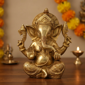 Ganesha en laiton de style traditionnel fait main, provenant directement d'Inde, avec Mukht pour Diwali, artisanat de qualité supérieure - Product Image 6