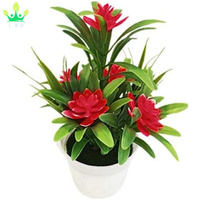 Fleur de Lotus en Plastique Artificielle Bonsaï en Pot Plantes de Bureau Ornement de Maison Décoration de Table de Bureau de Chambre à Domicile
