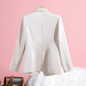 Champagne Colored Women's Blazer Solid Color Polyester No-Wrinkle Treatment Commuting Workwear - Product Image 3