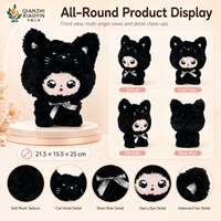 Grande Peluche Chat Noir IA 36cm avec Visage de Poupée ABS, Nœud Blanc, Fonction de Clonage Vocal, Mémoire Longue Durée, Plus de 50 Langues, WiFi 2.4G, Puce TUYA T5