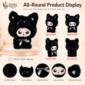 Grande Peluche Chat Noir IA 36cm avec Visage <span class=keywords><strong>de</strong></span> Poupée ABS, Nœud Blanc, Fonction <span class=keywords><strong>de</strong></span> Clonage Vocal, Mémoire Longue Durée, Plus <span class=keywords><strong>de</strong></span> 50 Langues, WiFi 2.4G, Puce TUYA T5 - Product Image 4