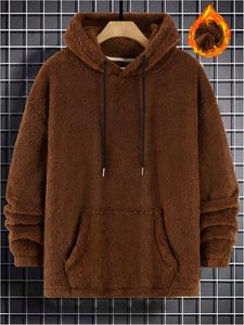 Pullover con cerniera felpa da uomo con cappuccio personalizzato da uomo in pile a manica lunga per la versione invernale allentata con disegno - Product Image 3