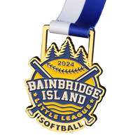 Médaille commémorative personnalisée 2027 avec logo de ligue, pour championnat de softball, baseball, sports, football, club, en métal