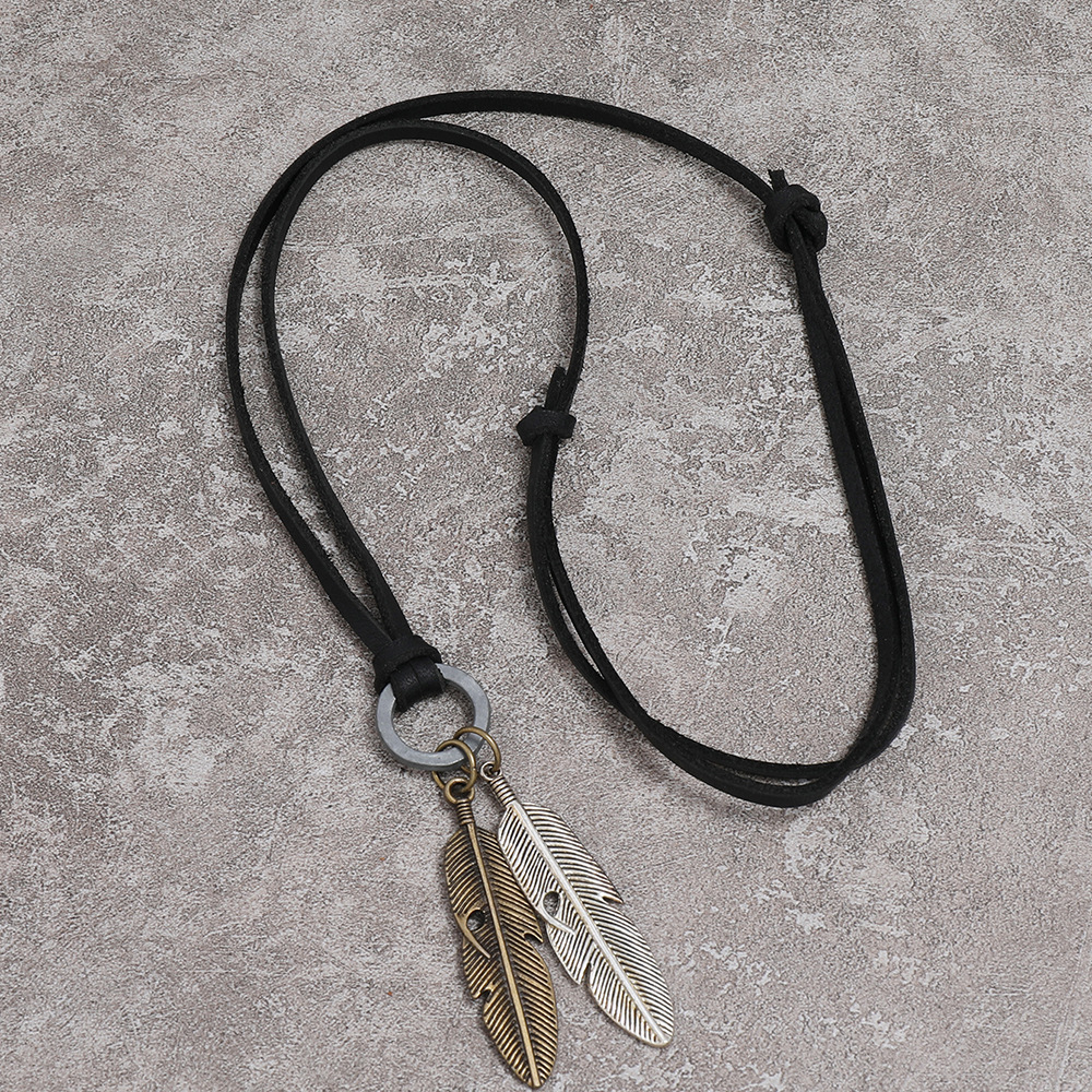 Vintage Leather Cord Pendant Necklace in Bronze, Antique Gold
