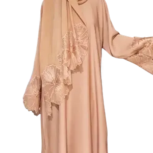 Indonesien malaysische muslimische islamische atmungsaktive stickerei rüschen lange Ärmel kleidung für damen femme abaya