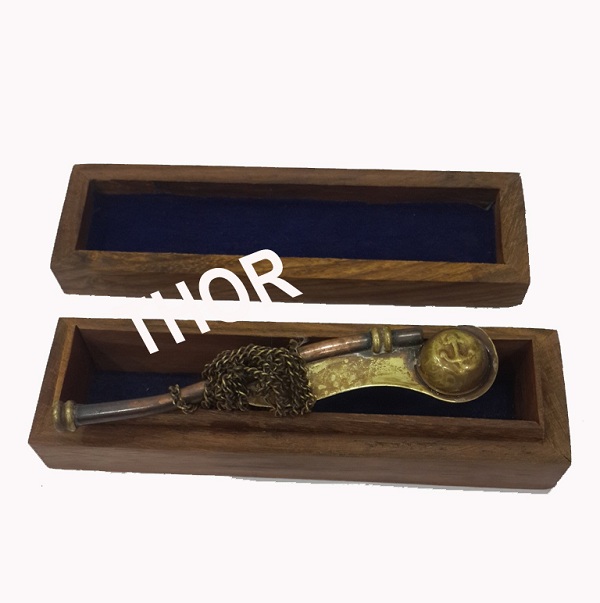 Античный латунный 5 ''морской коллекционный безопасный свисток металлический свисток с деревянной коробкой