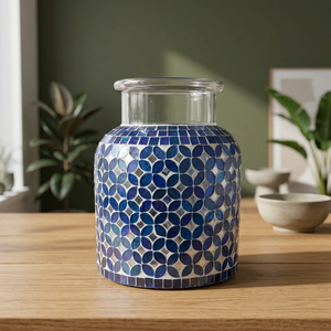 Support de Bougie en Mosaïque de Verre Bleu, Porte-Bougie Décoratif Fait Main, Pot à Lampe Anti-Goutte, Sans Parfum, pour Intérieur, Maison, Mariage, Table - Product Image 3