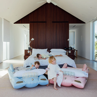 Portable Inflatable Children's Bed with Safety Bumper and Air Pump Foldable for Car Hotel or Home Use for Travel Pool Bed