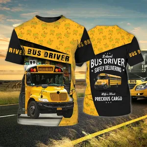 Camiseta de algodón con estampado de autobús escolar para hombre, uniforme de conductor Harajuku personalizado con tu nombre, productos de envío directo, camisetas de Hip Hop de verano 2023