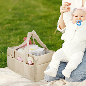 Bon prix, vente en gros, grand panier cadeau essentiel pour nouveau-né en velours Teddy, panier de rangement pour pépinière, sac organisateur pour bébé - Product Image 4