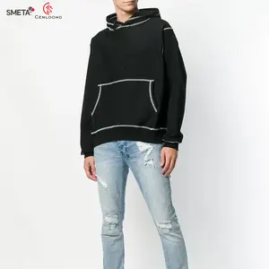 OEM Inside Out Stitch Reversed Polyester Custom Unisex Cotton Hoodies 450 Gsm Front And Back Contrast Stitch Hoodie Men