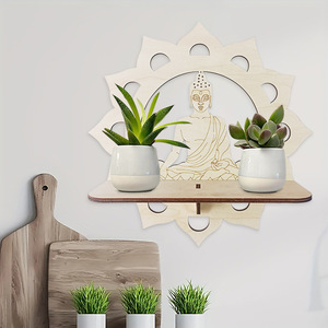 En stock: Estante de pared con estatua de Buda de estilo nórdico, decoración para el hogar, dormitorio, manualidad para colgar en la pared de la sala de yoga. - Product Image 2