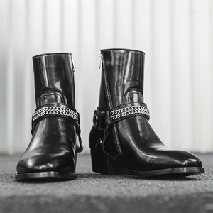 Jeans <span class=keywords><strong>Chelsea</strong></span> en cuir de haute qualité, botte coupée, chaussures <span class=keywords><strong>punk</strong></span> de design de mode à bout pointu et boucle noire pour hommes, chaussures personnalisées en usine OEM - Product Image 5