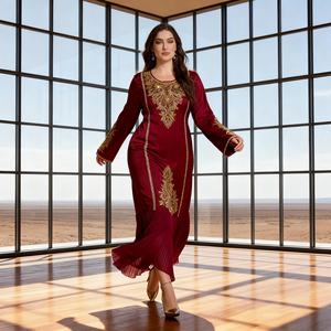 Robe Abaya en polyester de luxe sur mesure, élégante, pour les fêtes, avec strass thermocollants, pour femmes musulmanes - Product Image 3