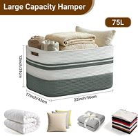 Grand panier à couvertures, panier de rangement rectangulaire en corde de coton tressée avec poignées, panier à linge pour salon, chambre d'enfant