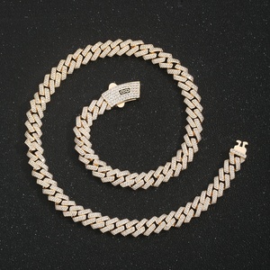 สร้อยคอและกำไลข้อมือแบบโซ่ลายข้าวหลามตัดชุบทอง 14K <span class=keywords><strong>ป</strong></span>ระดับเพชรซิร์คอน สไตล์ฮิปฮอ<span class=keywords><strong>ป</strong></span> สำหรับผู้ชายและผู้หญิง - Product Image 4