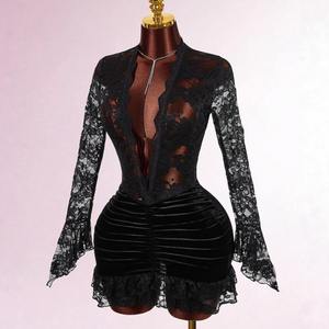 Đầm nữ xuân 2026 mới về - Kiểu dáng thanh lịch, gợi cảm, cổ V, ren, chân váy nhung, <span class=keywords><strong>mini</strong></span> - Product Image 4