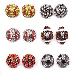 Wholesale Rhinestone Stud Earrings Shiny Crystal Sport Earrings Cute Football Baseball Rugby Earrings for Girls Gift