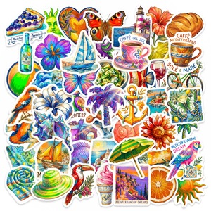 50Pcs Tropical Island Travel Cartoon Stickers for Luggage Suitcase Decor Summer Vacation Gift Sticker