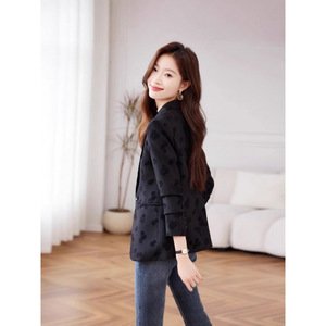 Women's Blazer Khaki Rose Print Slim Fit Spring Autumn Style 2025 Irregular Pattern 3D Effects With Label - Product Image 4