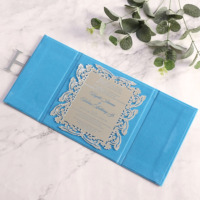 Edle Blaue Samt-Hardcover-Einladungshüllen mit Anpassbarem Monogramm LOGO Lasergeschnittener Silber-Spiegel Acryl Hochzeitseinladung