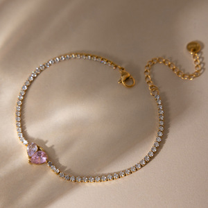 Heart Shape Zircon Tennis Bracelet 18K <b>Gold</b> Plated Stainless Steel Channel Setting Gift Jewelry - Product Image 4