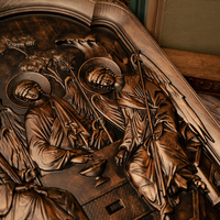 Icona in Legno Intagliata dei Tre Angeli Ortodossi, Arte Religiosa 3D Fatta a Mano, Decorazione Regalo Cristiana