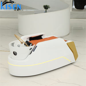 Lit de massage pour <span class=keywords><strong>shampoing</strong></span> Kisen Salon-<span class=keywords><strong>Pro</strong></span> avec anneau de spa capillaire, traitement coréen du cuir chevelu et chaises ergonomiques de luxe - Product Image 3