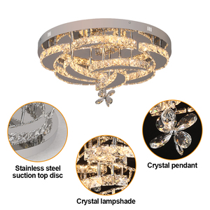 Lampes décoratives pour appartement, salon, chambre à coucher, éclairage LED, lampe de plafond en cristal, 3 couleurs personnalisables, luminaire de plafond - Product Image 3