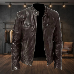Veste en cuir véritable et toile pour homme, qualité supérieure, style européen, veste de motard tendance, imperméable à l'avant, prix d'usine - Product Image 1