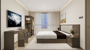 Ensemble de meubles de chambre à coucher modernes et abordables pour suite d'hôtel 3 étoiles ou appartement, avec lit, table de chevet, armoire et meuble TV - Product Image 4