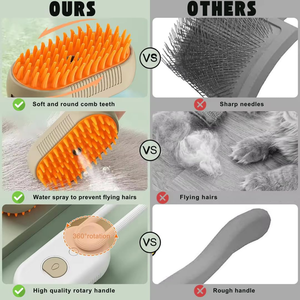 Nouvelle brosse pour animaux de compagnie 3-en-1 : brosse vapeur, peigne de toilettage et de massage, et brosse à vapeur autonettoyante pour l'élimination des poils - Product Image 4