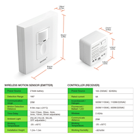 Kit de détecteur de mouvement sans fil, mode de détection pour empêcher les voleurs, alimenté par batterie pour le contrôle de l'éclairage 110~230V