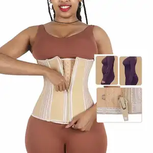 New Long Length 29 Steel Boned Nude Corset Trimmer Shaper Plus Size Latex Waist Trainer With Hook and Zip For Women