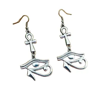 Pendientes con Cruz egipcia Ankh Horus Eye para mujer, aretes colgantes, patrón egipcio antiguo, Santo oscuro, gótico, joyería