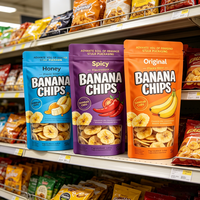 Sachet Doypack Personnalisé Imprimé Flexo pour Chips de Banane, Emballage Recyclable Refermable avec Fermeture Éclair pour Chips de Fruits
