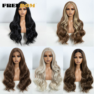 Perruque synthétique FREEDOM pour femmes, longue, ondulée, 26 pouces, effet Body Wave, brun clair, pour cosplay, en fibre haute température - Product Image 2