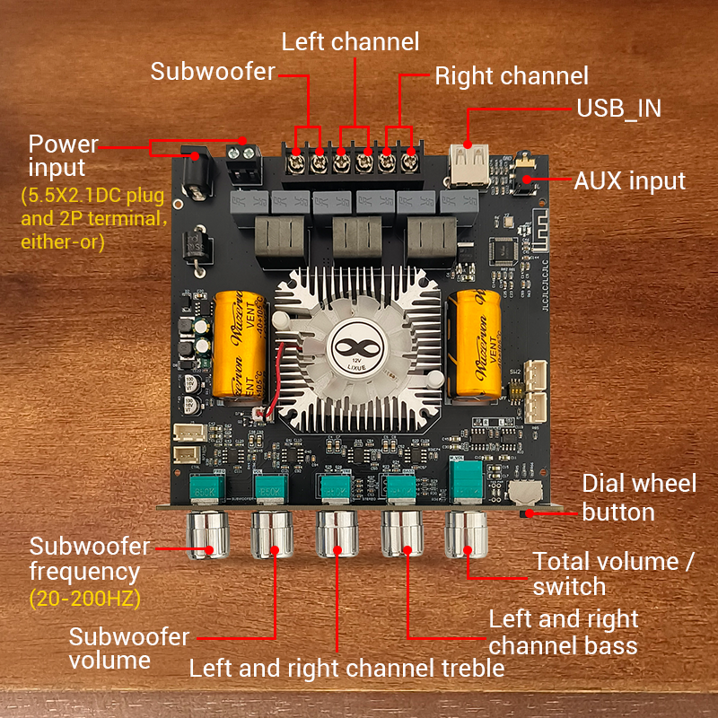 WUZHI ZK-AS21 2G BT Audio Amplifier Module 2.1 Channel TPA3255