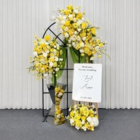 Susunan Bunga Sutra Buatan Tangan Mawar Hydrangea Kuning Putih untuk Dekorasi Pernikahan, Lengkungan, Tahan Lama, Romantis, dan Menawan