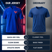 Maillot de sport personnalisé sublimé, séchage rapide, respirant, bleu et rouge, uniforme d'équipe de gaming avec logo, nom et numéro, vente en gros