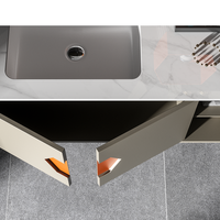 Armoire de salle de bain au design hexagonal finition mate avec miroir intégré et rangement dissimulé, miroir rétroéclairé par LED