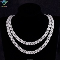Cadena Cubana de Moissanita VVS en Oferta para Hombre, 2 Filas, 10mm 12mm de Ancho, Collar Hip Hop, Joyería, Cadena de Plata de Ley 925