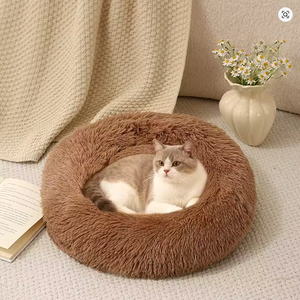 60cm 원형 도넛 애완동물 침대, 긴 플러시 진정 침대, 부드럽고 따뜻한 PP 코튼 충전 쿠션 (고양이와 소형견용) - Product Image 3