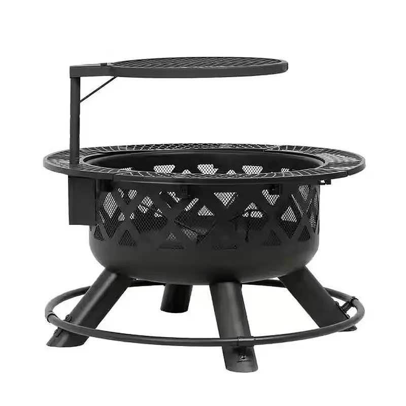 Outdoor Wood Fire BBQ Grill Stove Steel Garden Fire Pit Mesh Cover Cooking Charcoal Fire