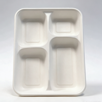 Boîtes à lunch jetables à 4 compartiments, compatibles micro-ondes, résistantes à l'huile, imperméables, compostables, biodégradables, pour la préparation des repas
