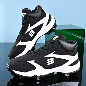 Ready Stock Mid Top Unisex <b>Baseball</b> Cleats Customizable Hard Rubber Spike Sneakers Anti-Slip Grass Training Competition Shoes - Product Image 4