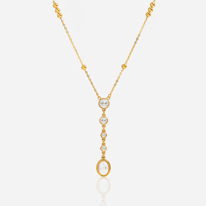 Collier en diamant plaqué or 18 carats, diamants blancs taille brillant ronde, pendentif perle, chaîne en Y pour femme, usage quotidien - Product Image 1