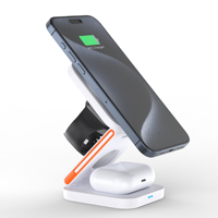 Chargeur sans fil magnétique pliable 3-en-1 15W avec support multi-articulations pour téléphone, montre et écouteurs – Conception compacte et portable pour les voyages
