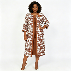 Ensemble robe de cocktail imprimée grande taille pour femme avec veste, élégant, col rond, longueur genou, pour l'automne, tenue d'église, avec appliques - Product Image 1
