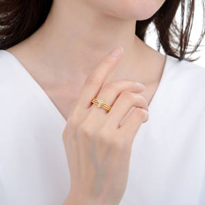 Женские Регулируемые кольца с указательным пальцем с открытым дизайном, 18-каратное позолоченное микро-вымощенное латунное кольцо с цирконием, классический многослойный стиль - Product Image 2